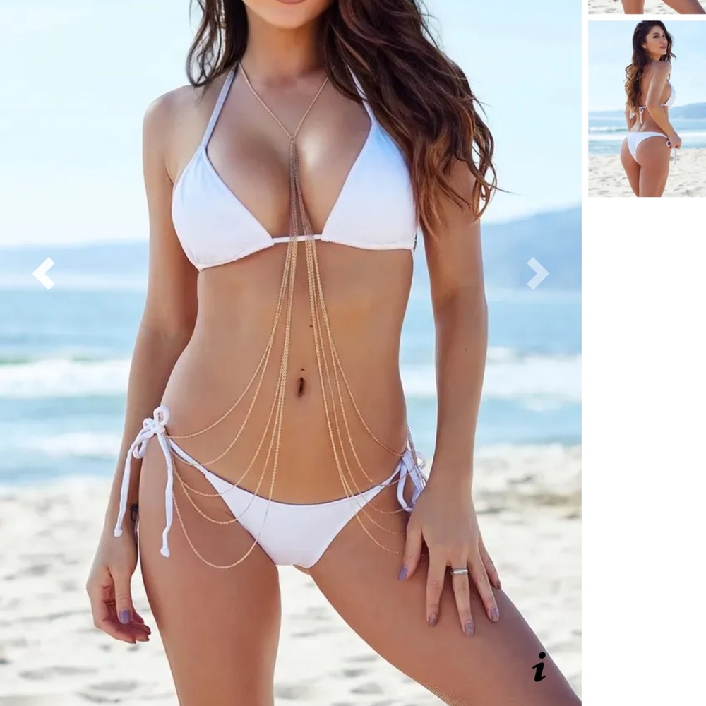 White Shiny Bikini Bottom & Top with Tie Sides